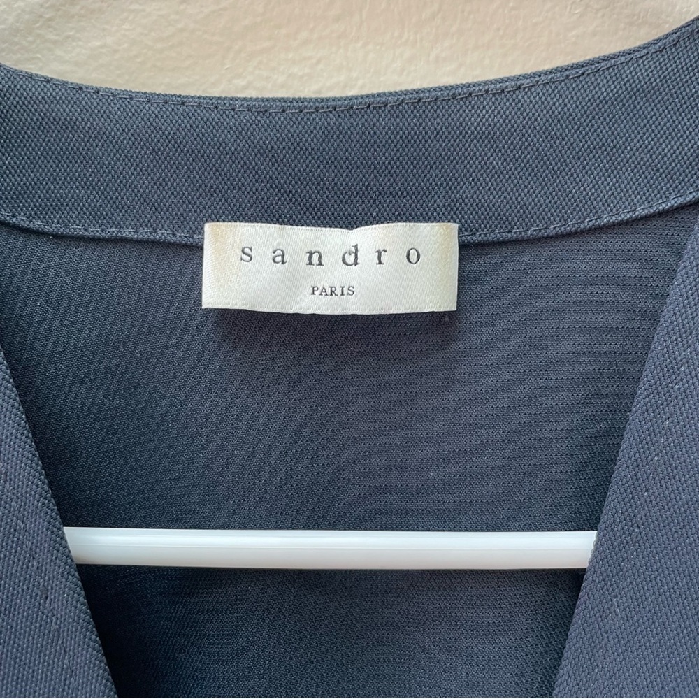 Sandro Paris Karmelia Navy Gold Button Front Sleeve Dress 3/4 Sleeve Size 40 - Picture 5 of 11